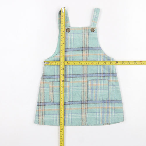 Next Girls Blue Check Pinafore Dress 2-3 Years Wool Blend Lined