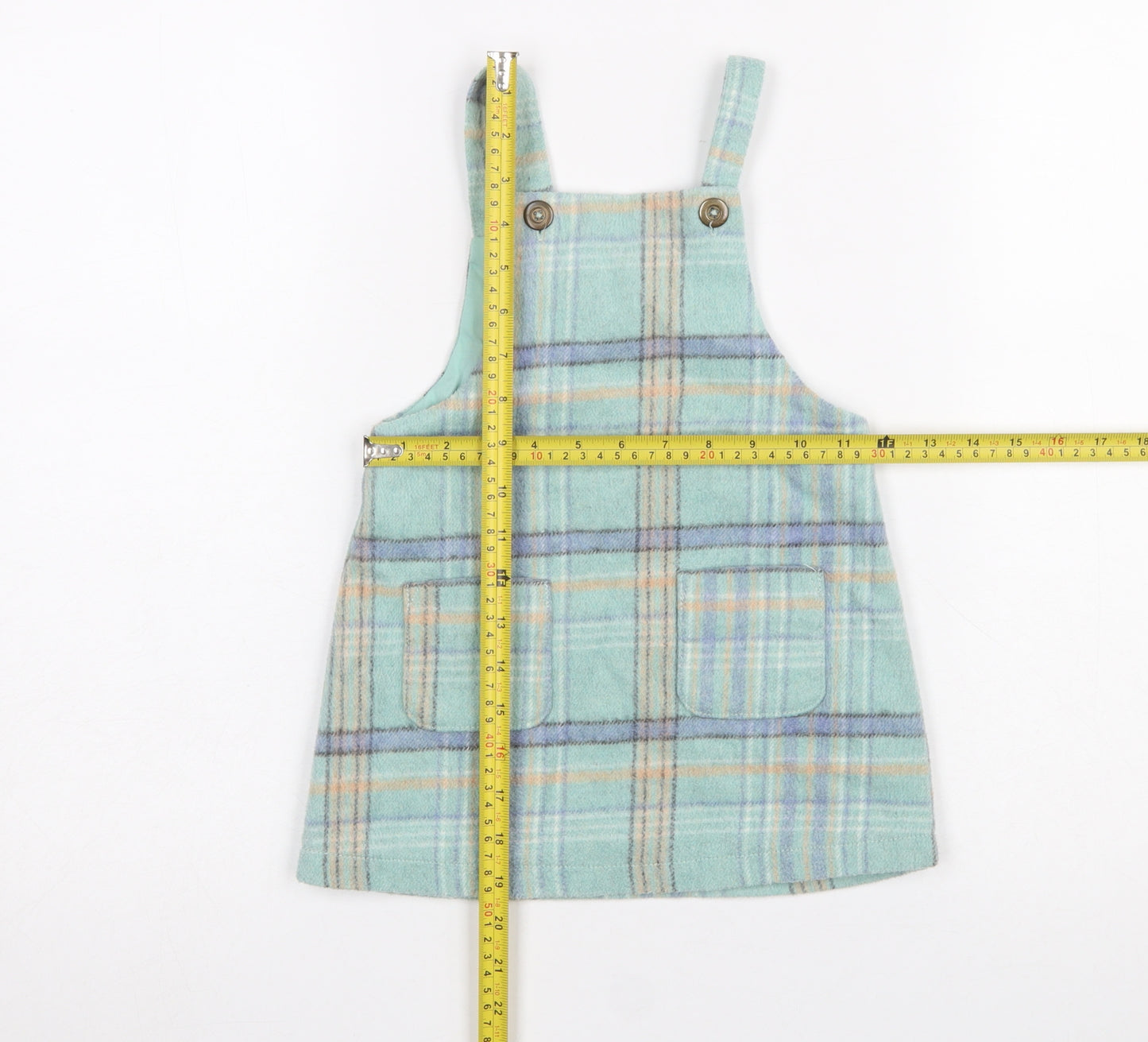 Next Girls Blue Check Pinafore Dress 2-3 Years Wool Blend Lined
