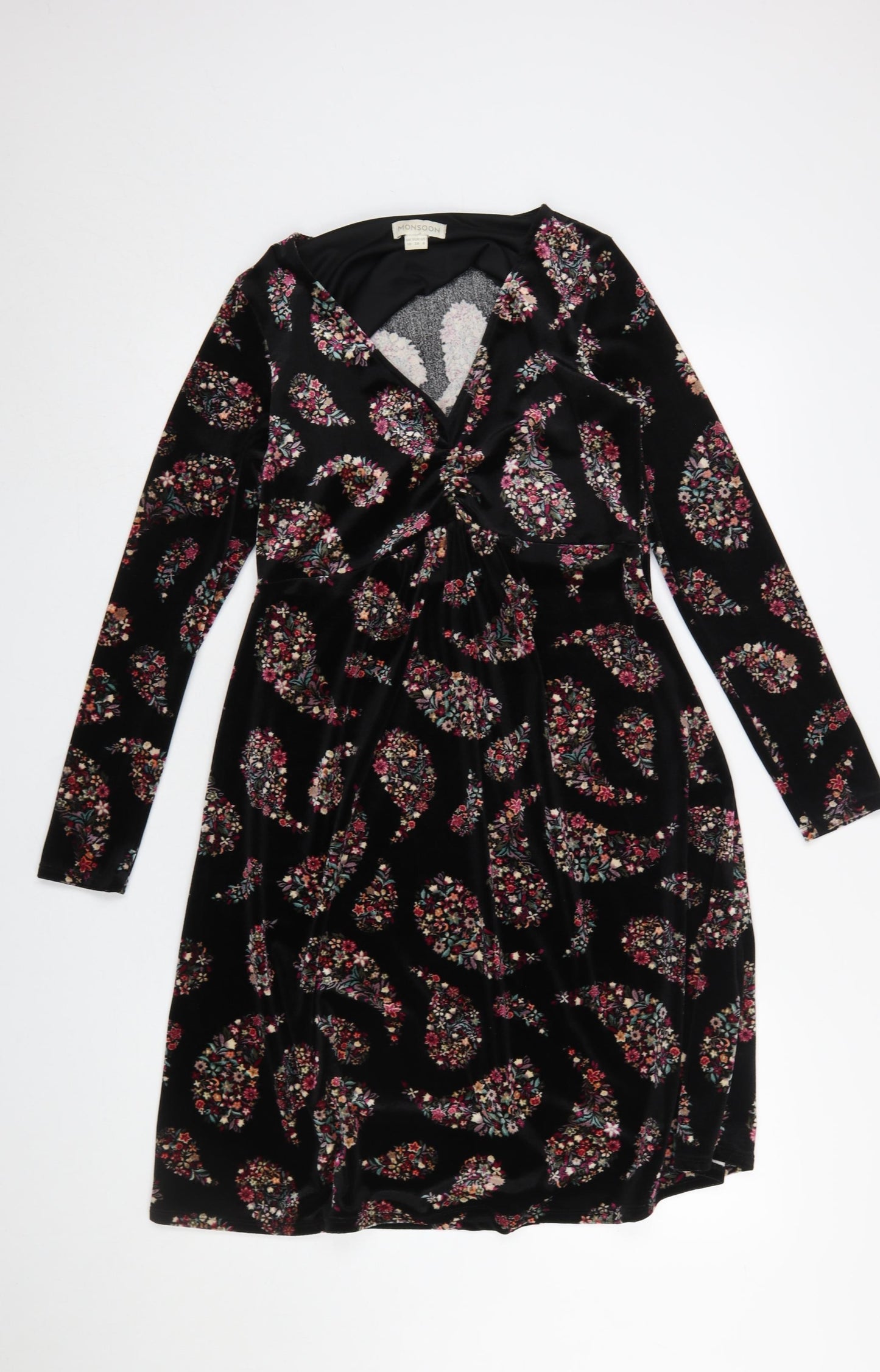 Monsoon Women's Black Paisley Velvet A-Line Dress Size 10