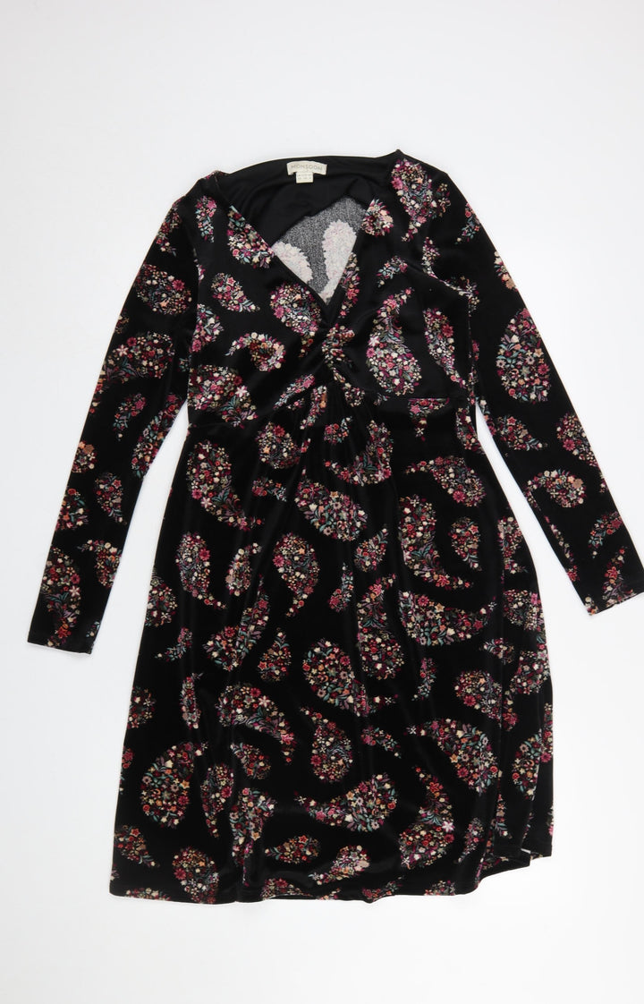 Monsoon Women's Black Paisley Velvet A-Line Dress Size 10