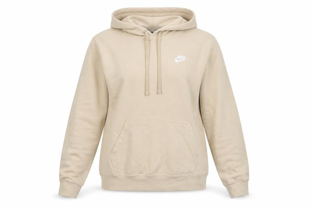 Front view of Nike women’s beige pullover hoodie xs cotton blend casual