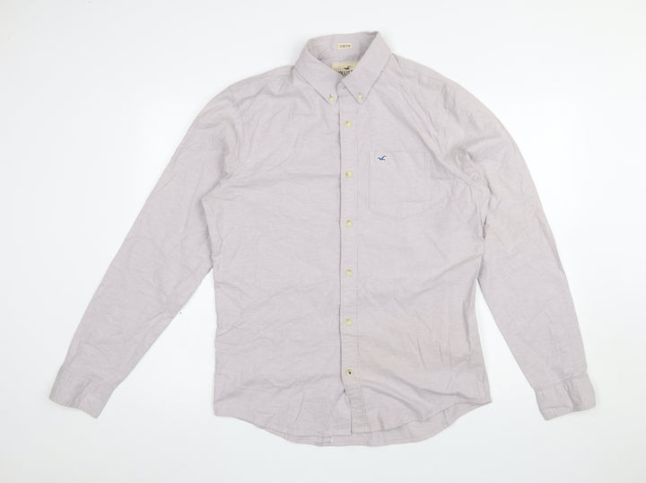 Hollister Men's Grey Slim Fit Long Sleeve Button-Down Shirt M