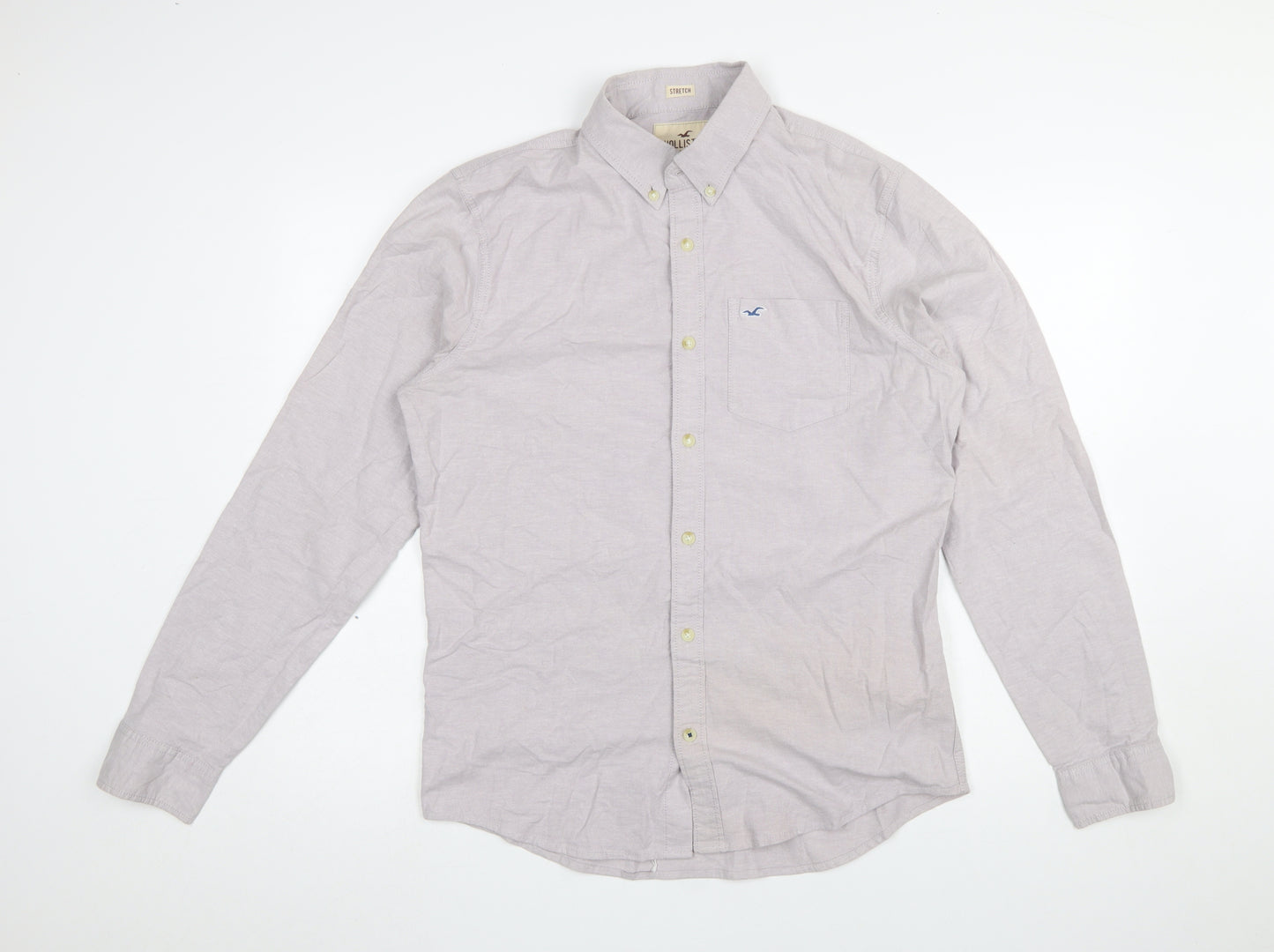Hollister Men's Grey Slim Fit Long Sleeve Button-Down Shirt M
