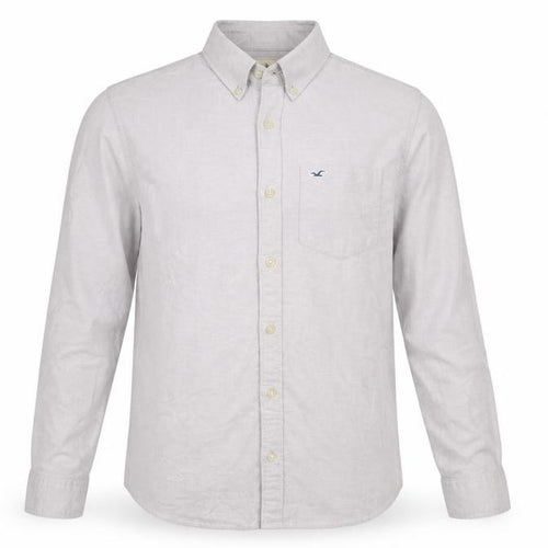 Hollister Men's Grey Slim Fit Long Sleeve Button-Down Shirt M