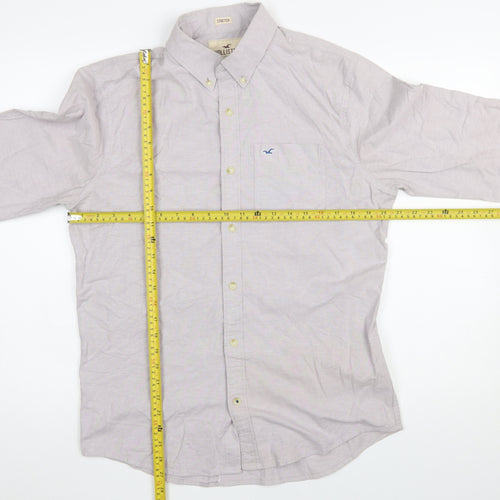 Hollister Men's Grey Slim Fit Long Sleeve Button-Down Shirt M
