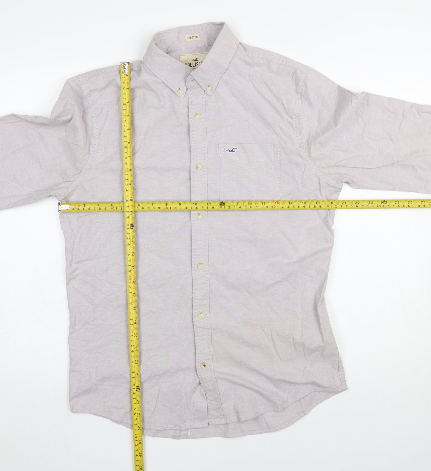 Hollister Men's Grey Slim Fit Long Sleeve Button-Down Shirt M