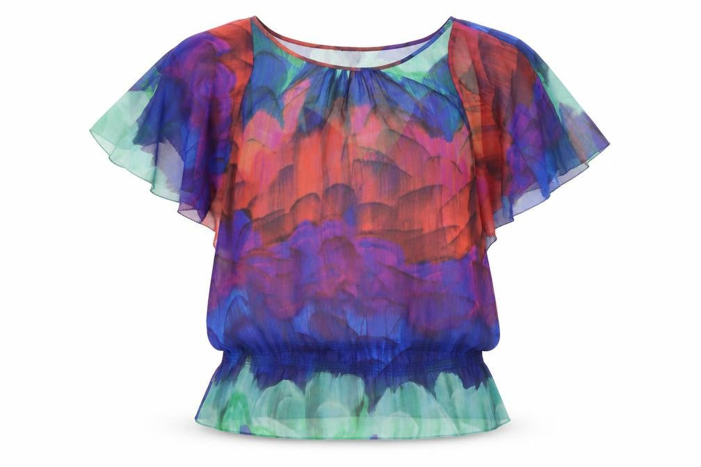 Front view of Coast women’s multicoloured chiffon floral blouse, size UK 12