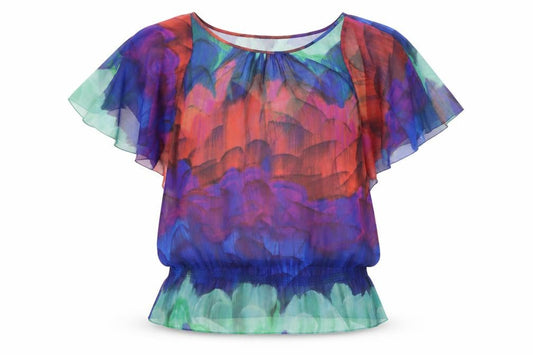 Front view of Coast women’s multicoloured chiffon floral blouse, size UK 12