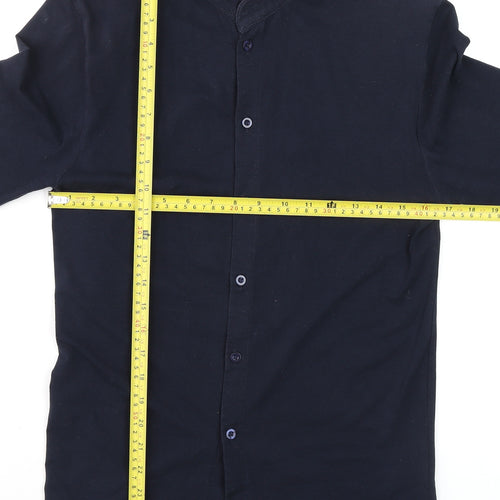 boohooMAN Men’s Blue Slim Fit Band Collar Long Sleeve Cotton Shirt M