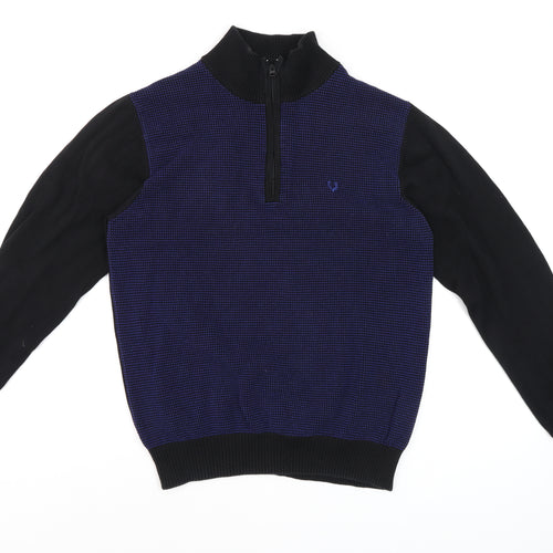 Allen Solly Men Blue Black Cotton Half Zip High Neck Jumper M