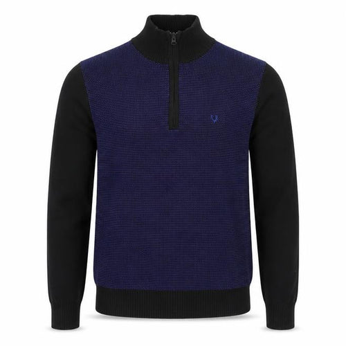 Allen Solly Men Blue Black Cotton Half Zip High Neck Jumper M