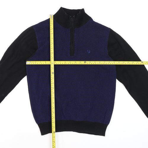 Allen Solly Men Blue Black Cotton Half Zip High Neck Jumper M