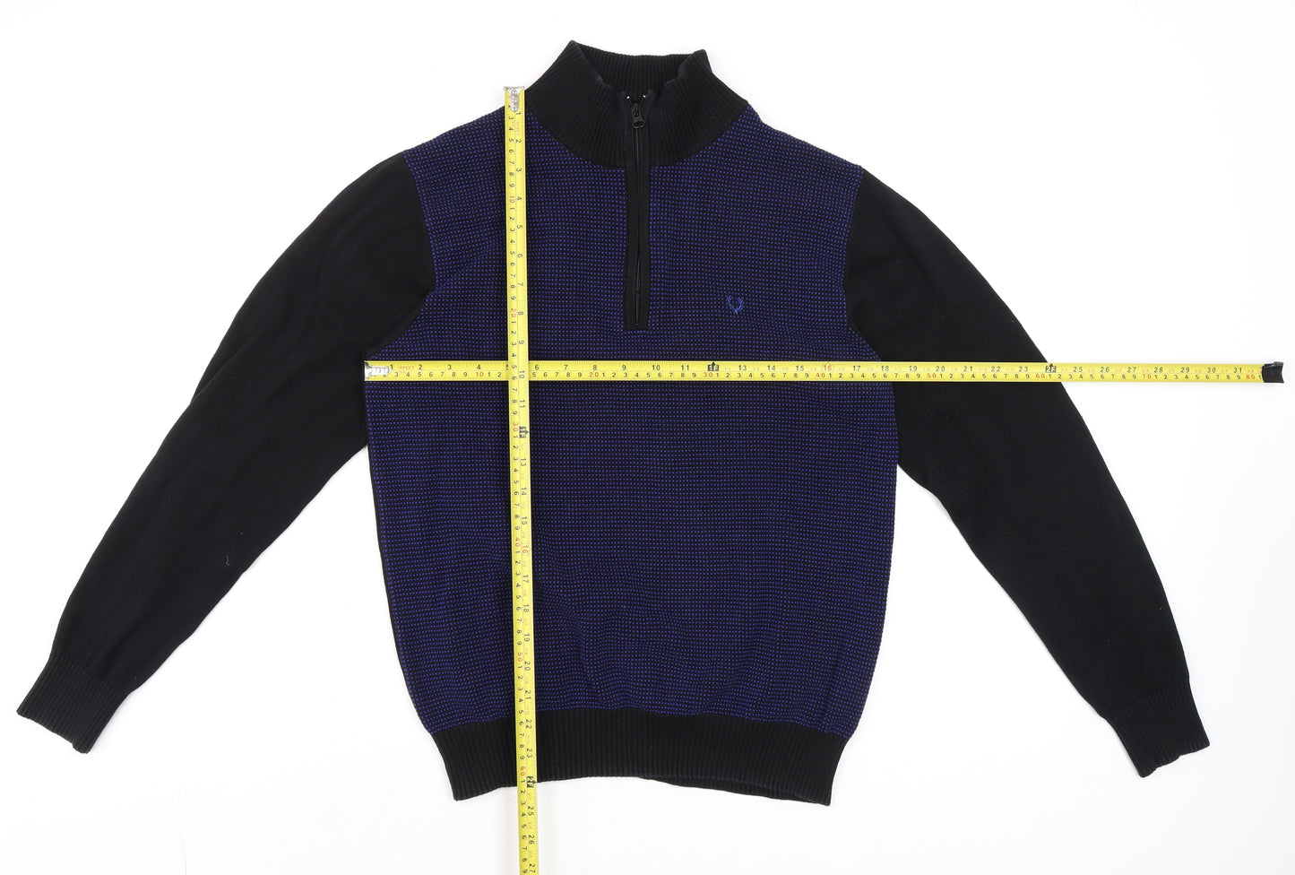 Allen Solly Men Blue Black Cotton Half Zip High Neck Jumper M