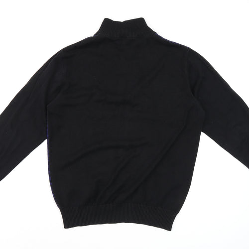Allen Solly Men Blue Black Cotton Half Zip High Neck Jumper M