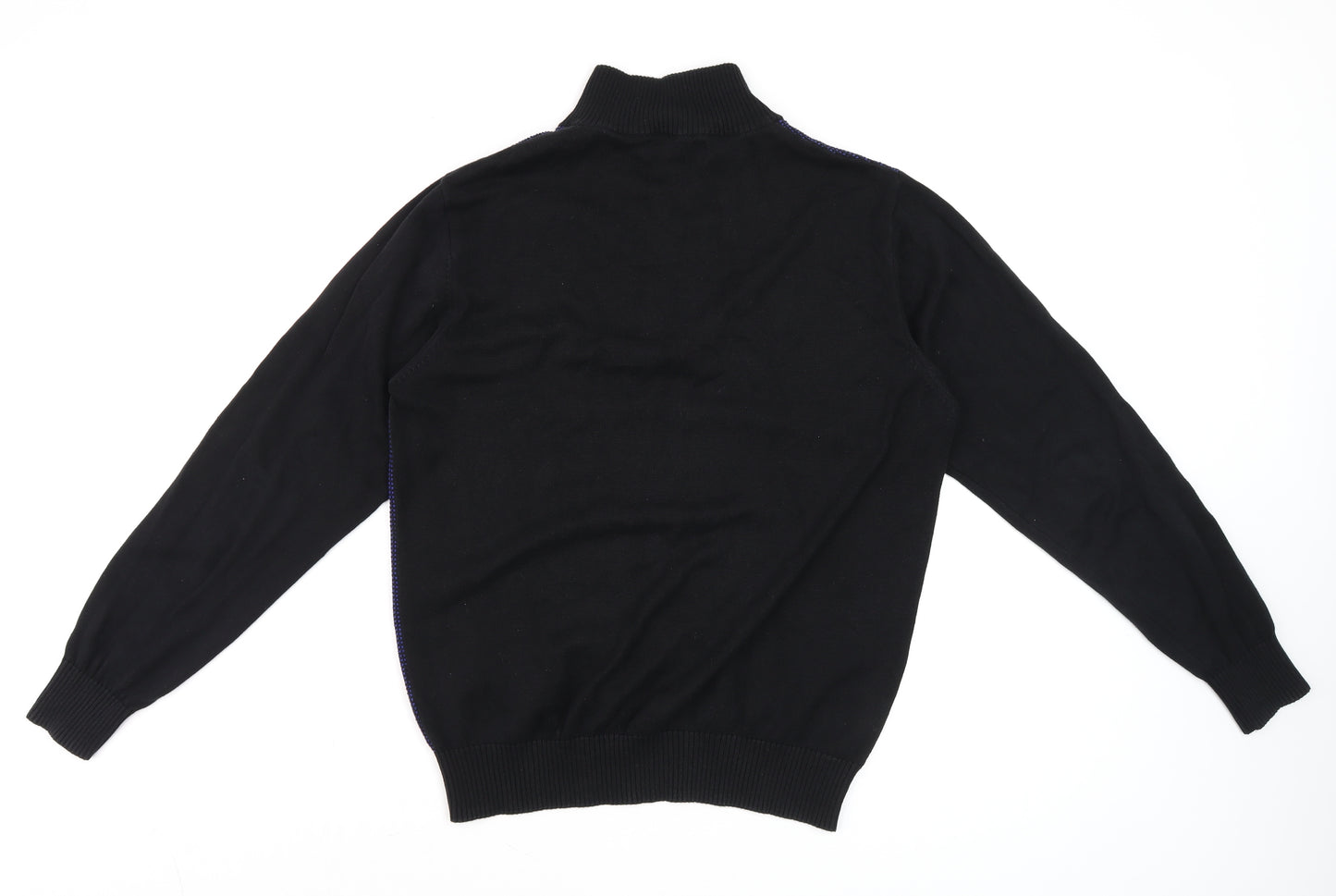 Allen Solly Men Blue Black Cotton Half Zip High Neck Jumper M