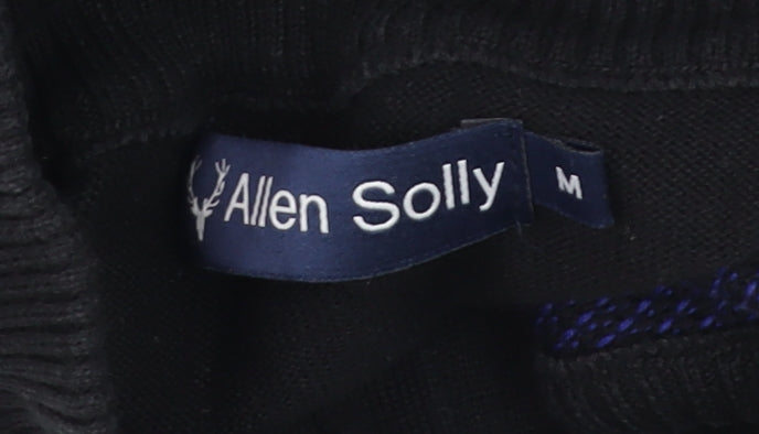 Allen Solly Men Blue Black Cotton Half Zip High Neck Jumper M
