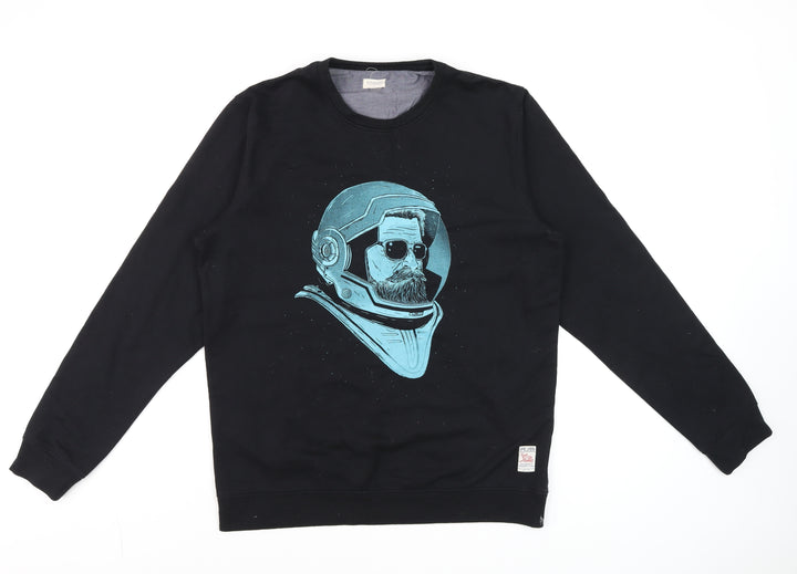 Peter England Mens Black XL Space Graphic Pullover Sweatshirt