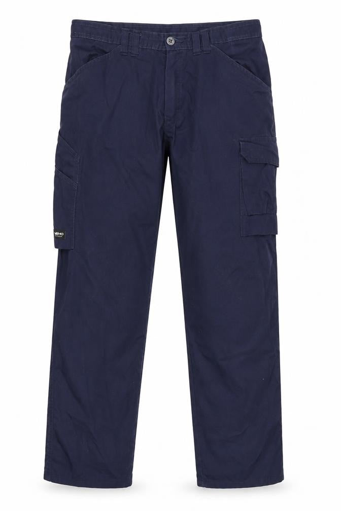 Front view of Tranemo Men's Navy Blue Cargo Workwear Trousers 34R Polyester Cotton Blend
