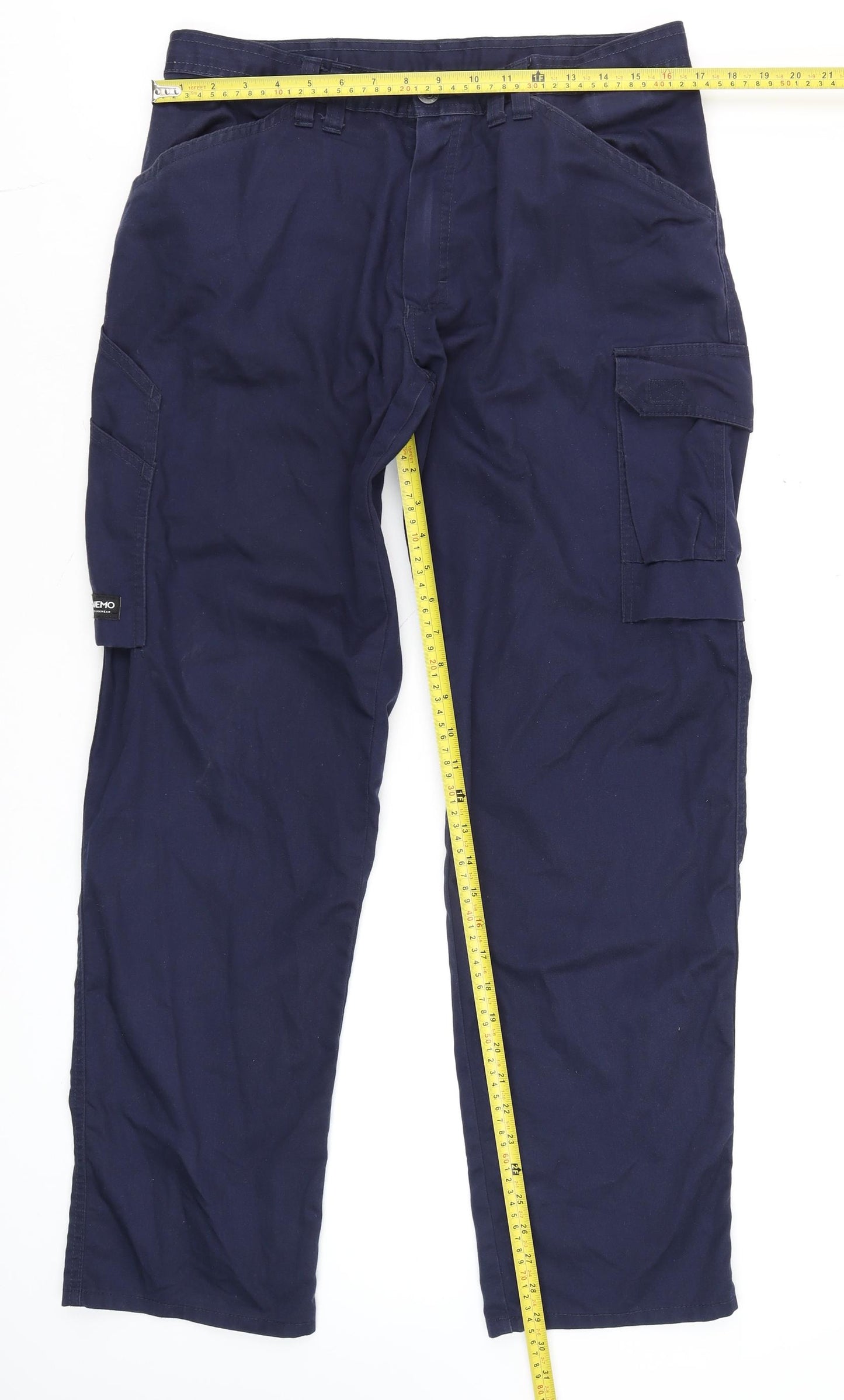Tranemo Men's Navy Blue Cargo Workwear Trousers 34R Polyester Cotton Blend