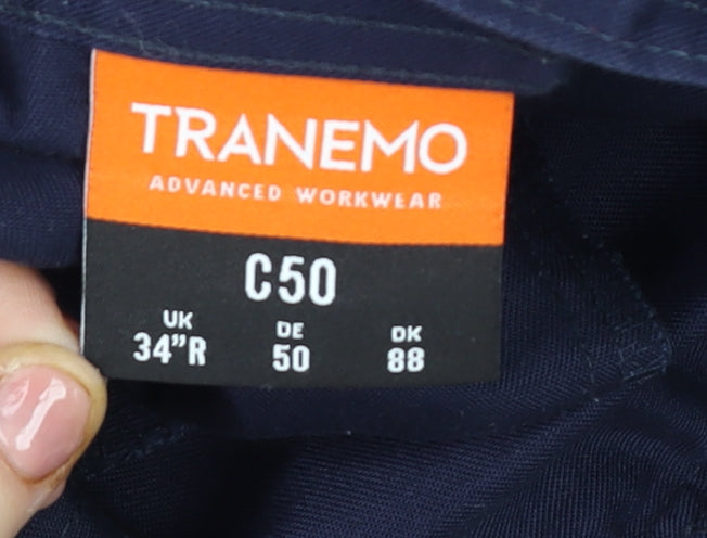 Tranemo Men's Navy Blue Cargo Workwear Trousers 34R Polyester Cotton Blend