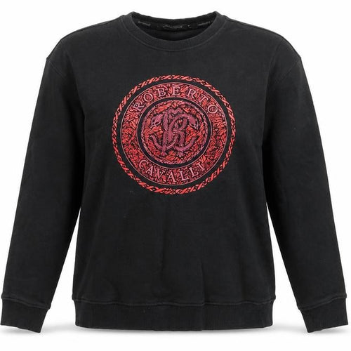 Roberto Cavalli Womens Black Red Logo Sweatshirt Size M Cotton Crew Neck
