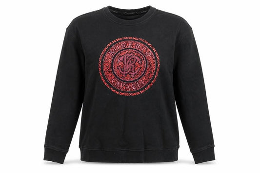 Roberto Cavalli Womens Black Red Logo Sweatshirt Size M Cotton Crew Neck