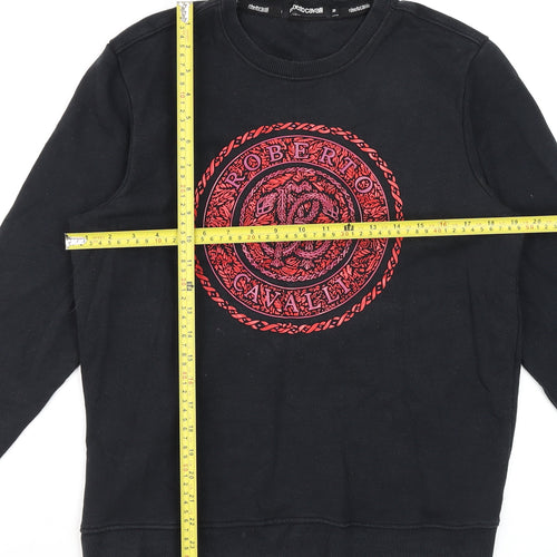 Roberto Cavalli Womens Black Red Logo Sweatshirt Size M Cotton Crew Neck