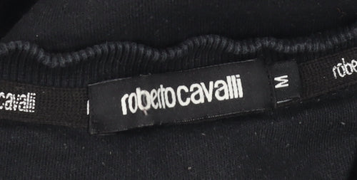Roberto Cavalli Womens Black Red Logo Sweatshirt Size M Cotton Crew Neck