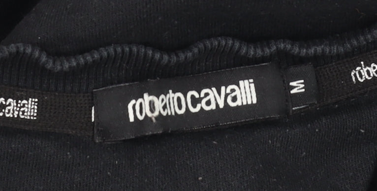 Roberto Cavalli Womens Black Red Logo Sweatshirt Size M Cotton Crew Neck