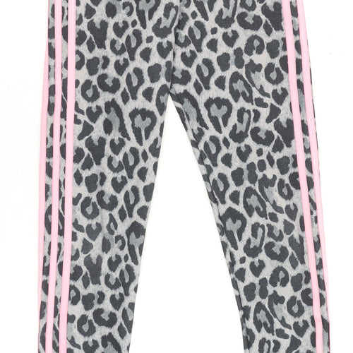 adidas Girls Grey Leopard Print 3-Stripes Leggings 11-12 Years