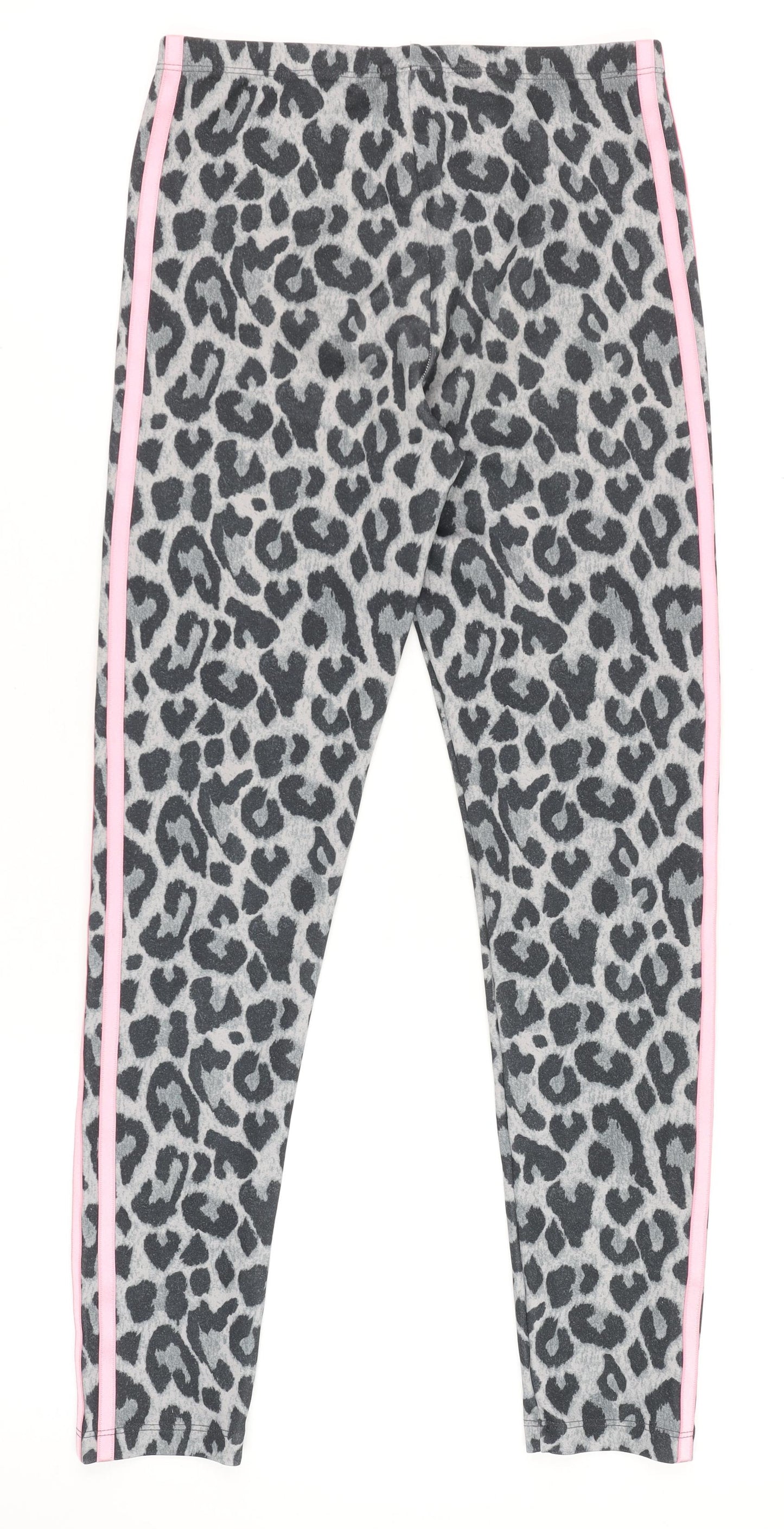 adidas Girls Grey Leopard Print 3-Stripes Leggings 11-12 Years