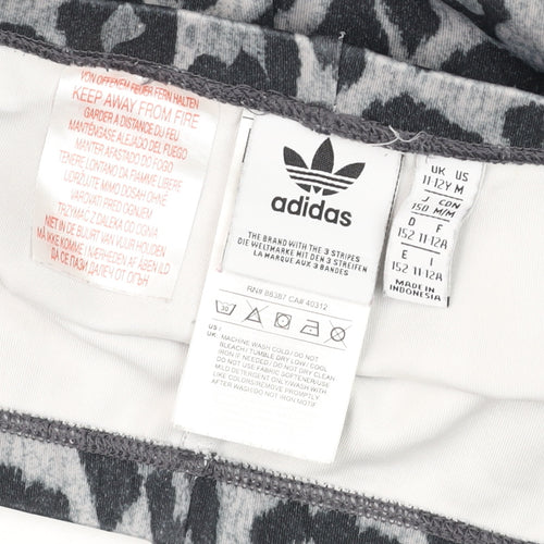 adidas Girls Grey Leopard Print 3-Stripes Leggings 11-12 Years