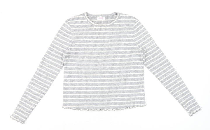 Savida Women Grey Striped Long Sleeve Knit Top Size 14