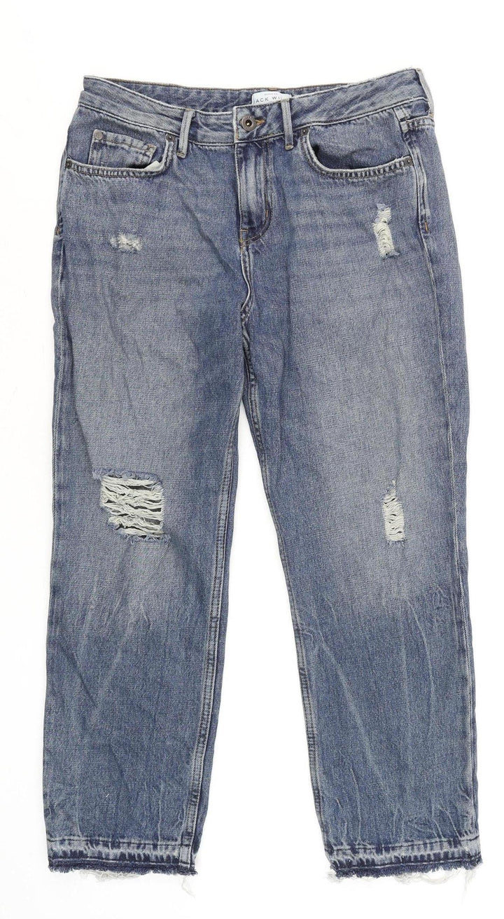 Jack Wills Women's Blue Girlfriend Distressed Jeans Size 10