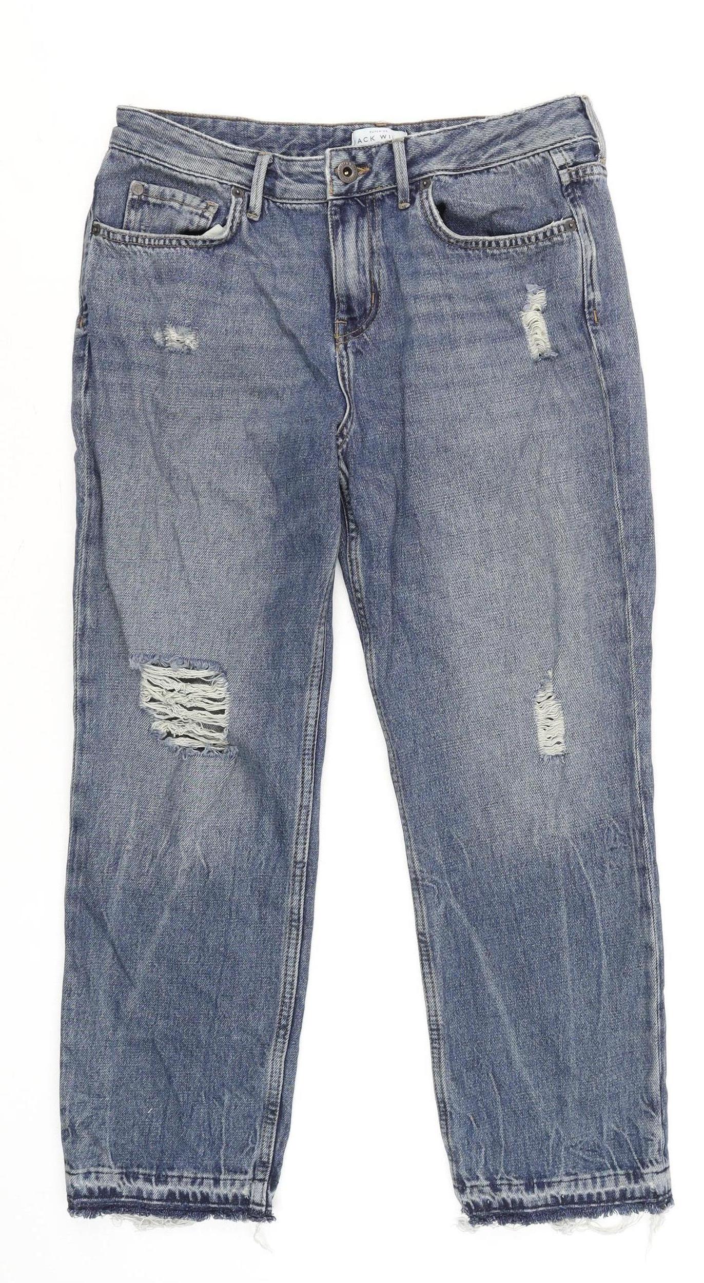 Jack Wills Women's Blue Girlfriend Distressed Jeans Size 10