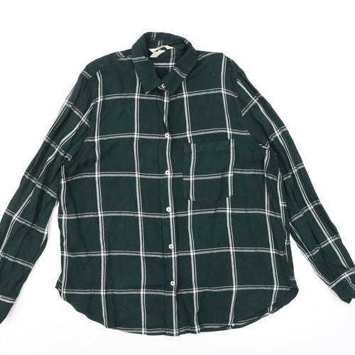 H&M Men's Green Checked Long Sleeve Button-Up Casual Shirt Size M