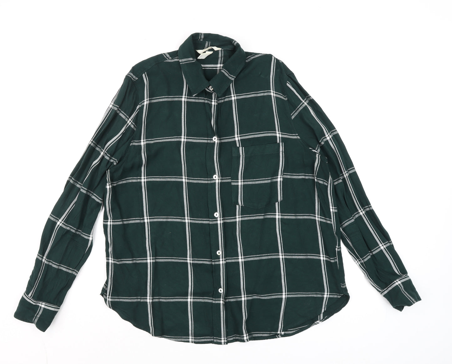 H&M Men's Green Checked Long Sleeve Button-Up Casual Shirt Size M