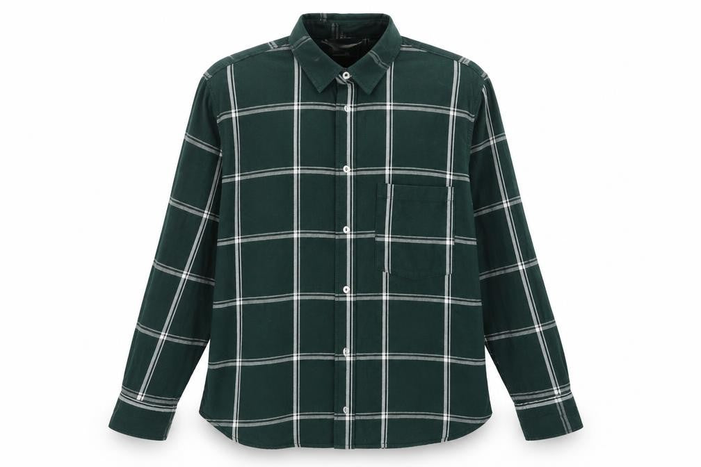 H&M Men's Green Checked Long Sleeve Button-Up Casual Shirt Size M