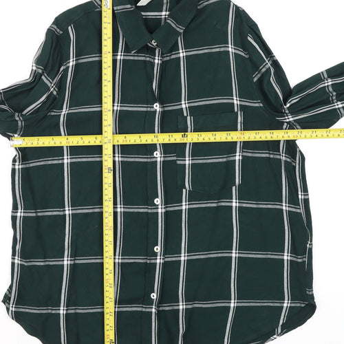 H&M Men's Green Checked Long Sleeve Button-Up Casual Shirt Size M
