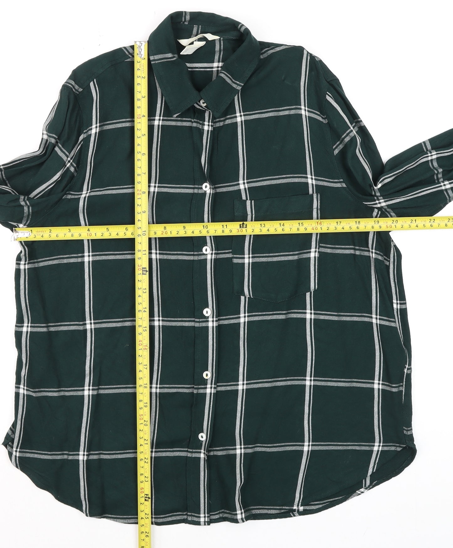 H&M Men's Green Checked Long Sleeve Button-Up Casual Shirt Size M
