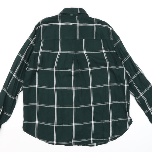 H&M Men's Green Checked Long Sleeve Button-Up Casual Shirt Size M
