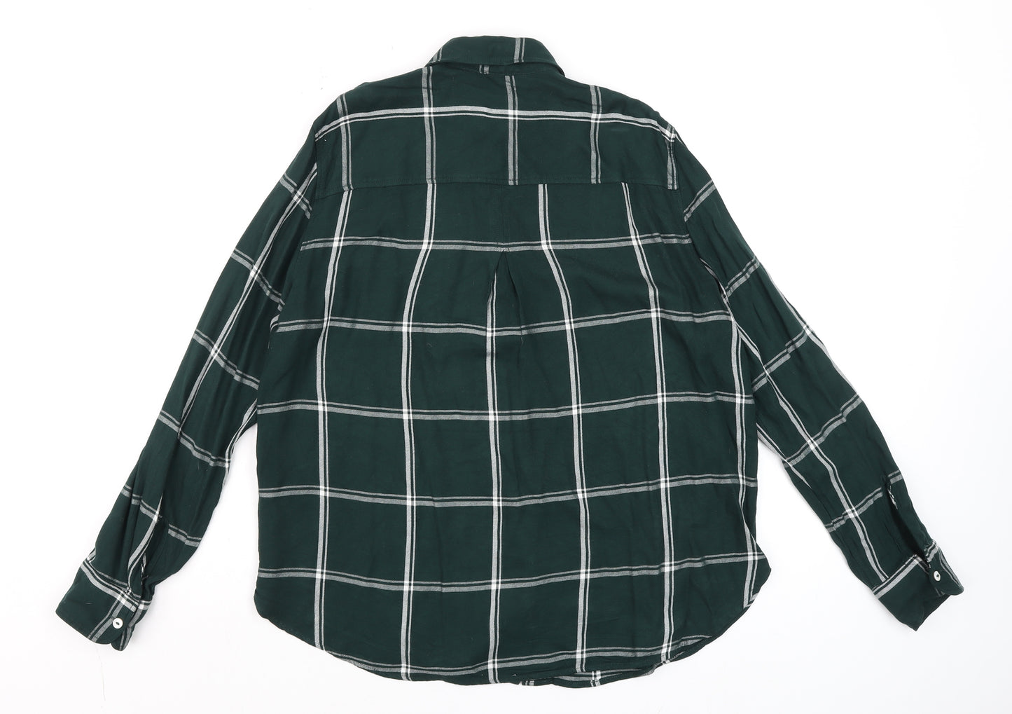 H&M Men's Green Checked Long Sleeve Button-Up Casual Shirt Size M