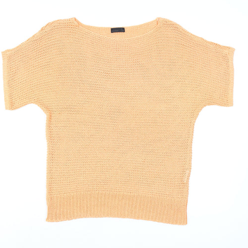 Vero Moda Women Beige XL Knit Short Sleeve Boat Neck Top