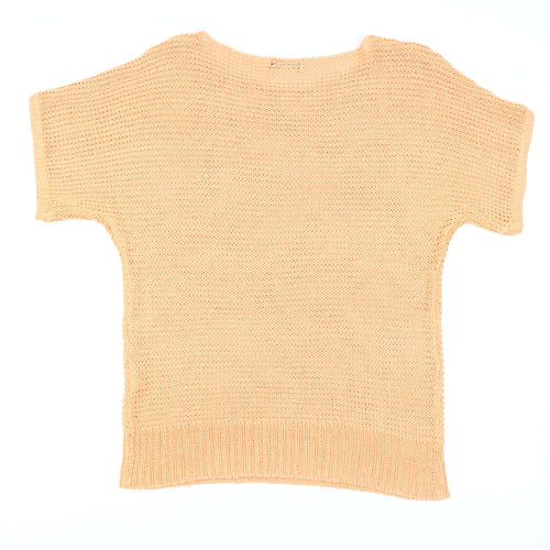 Vero Moda Women Beige XL Knit Short Sleeve Boat Neck Top