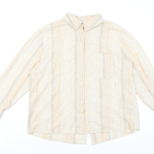 H&M Divided Men's Beige Striped Linen Blend Long Sleeve Button-Up Shirt M