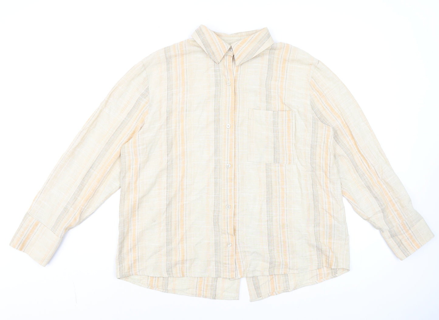H&M Divided Men's Beige Striped Linen Blend Long Sleeve Button-Up Shirt M