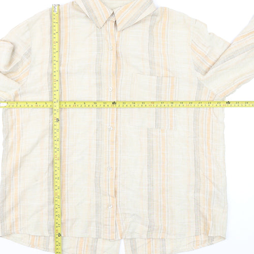 H&M Divided Men's Beige Striped Linen Blend Long Sleeve Button-Up Shirt M