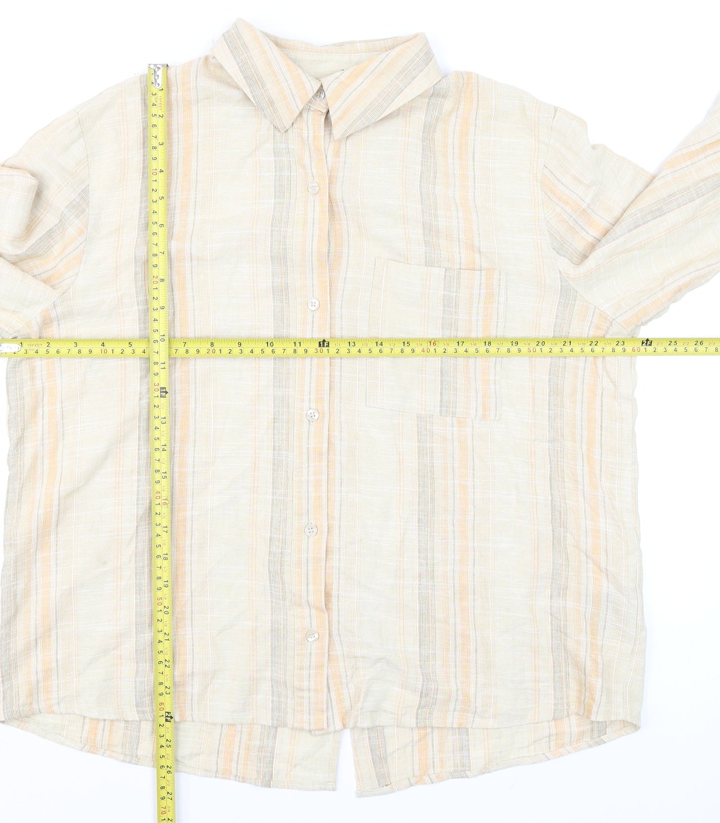 H&M Divided Men's Beige Striped Linen Blend Long Sleeve Button-Up Shirt M
