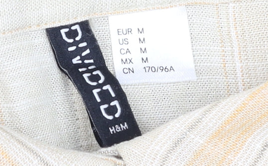 H&M Divided Men's Beige Striped Linen Blend Long Sleeve Button-Up Shirt M