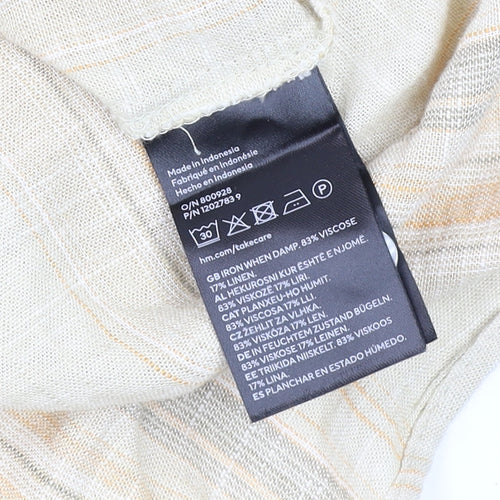 H&M Divided Men's Beige Striped Linen Blend Long Sleeve Button-Up Shirt M